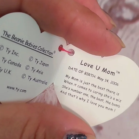 Y2K TY Beanie Baby Pink Love You Mom Mother's Day Bear Plush Stuffed Animal Toy - Picture 7 of 14
